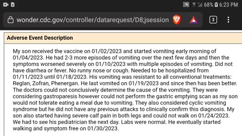 VAERS: 8YR OLD BOY SAVED FROM COVID THROUGH NONSTOP VOMITING!