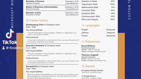 Bookkeeping Clerk resume template | FinishResume.com #resume #microsoftword #template
