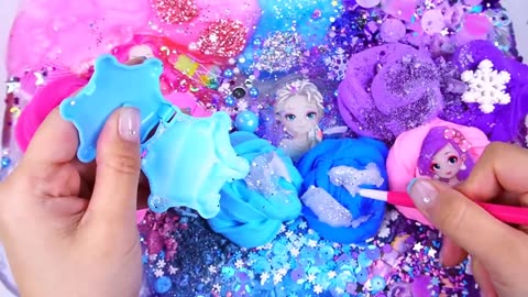 Frozen Galaxy Slime Mixing Random Cute, shiny things into slime #ASMR #slimevideos #slime