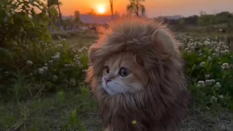 🌸🦁"Roaring Cuteness: My Cat Wearing a Lion Mask Steals the Show"😺🙀