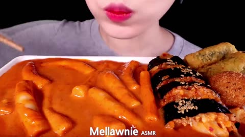 ASMR CREAMY ROSE TTEOKBOKKI, CHEESE BALL, GIMBAP 신전 로제떡볶이, 치즈볼, 김말이, 신전김밥 EATING SOUNDS MUKBANG먹방