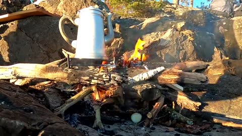 Swedish traditional food Pyttipana version! Cooked near Lake ASMR #camping #fire #forest