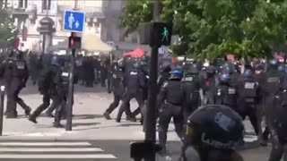 Paris, France. Police used as nwo pawns clash with protesters