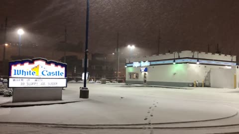 December 15, 2019 - Snow Falls at the White Castle in Downtown Indianapolis