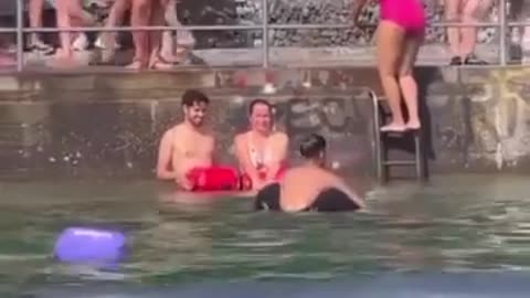 Pakistani Desi boy funny swimming in a pool in Europe
