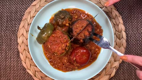 How to make Persian Dolmades(Dolmeh)- Stuffed eggplants, tomatoes and bell peppers