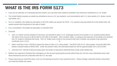 What is the IRS Form 5173 Tax Clearance Certificate