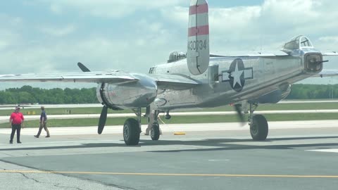 B-25 Mitchell, TBM Avenger and P-40 Warhawk Engine Startup, Taxi and Takeoff