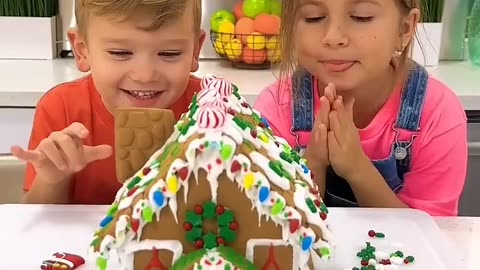 Kids learn how to decorate Gingerbread house - Fun story with uncle