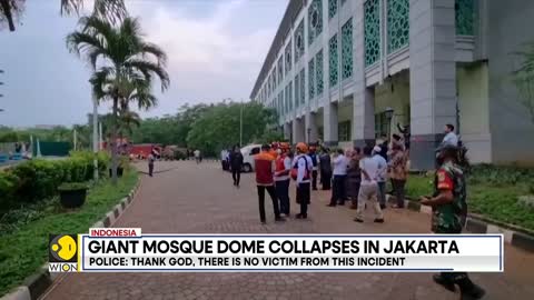 Giant dome collapses as fire engulfs mosque in Indonesia| Jakarta Islamic Centre Grand Mosque