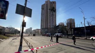 Moment rocket strikes Kyiv apartment block