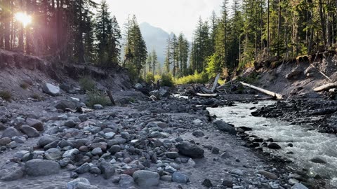 Shoreline Perspective of Sandy River Basin & Mount Hood @ Sunrise! | Ramona Falls | 4K | Oregon