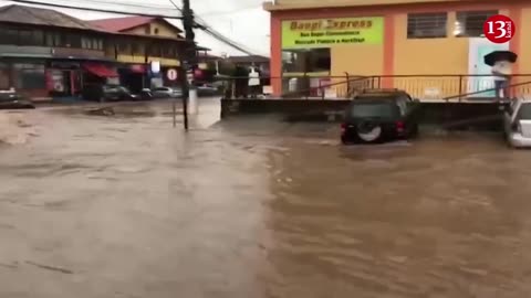 Drone video shows street destroyed by heavy rains in Brazil