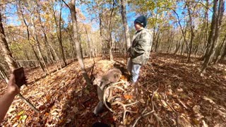 9 Year Old shoots 10 pt buck with crossbow then faints!
