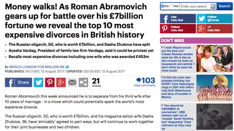 $7 Billion The World's Most Expensive Divorce, Roman Abramovich