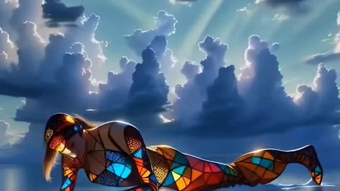 majestic stained glass woman dancing CGI