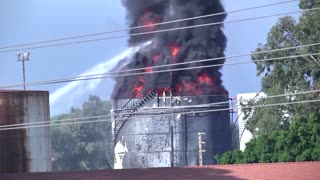 Firefighters battle Lebanon fuel storage tank blaze