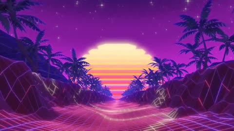 4 Hours 4K Retro Sunset Walk Through Neon Path Palm Trees 80s Visuals Relaxation Without Music