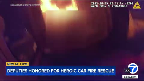 Deputies pull man from burning car in Lancaster, video shows