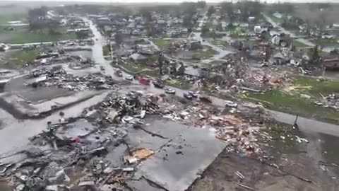 Drone video capturing the aftermath of the tornado in Minden, Iowa was recorded