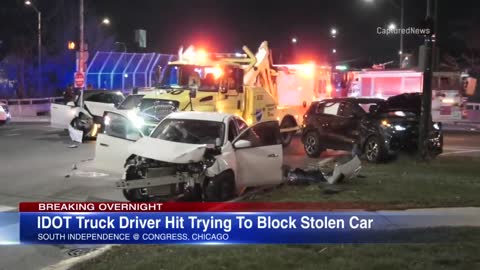 IDOT truck hit while trying to stop stolen car from driving away