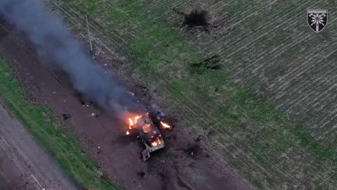 Ukraine x Russia - Aerial View of Russian BMP Destroyed in Dombas