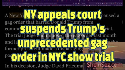 NY appeals court suspends Trump's unprecedented gag order in NYC show trial-SheinSez 355