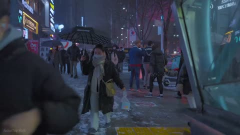 [4K] 2022 First heavy snow in Gangnam, Seoul! Walking in Blizzard! - Quitting time, Rush hour, Korea