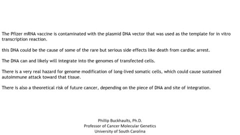 Dr. Phillip Buckhaults, fala do ADN encontrado nas vacinas mRNA contra a Covid.