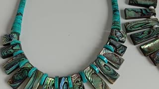 Beautiful abalone shell with dark blue natural turquoise necklace 20240207-05-08