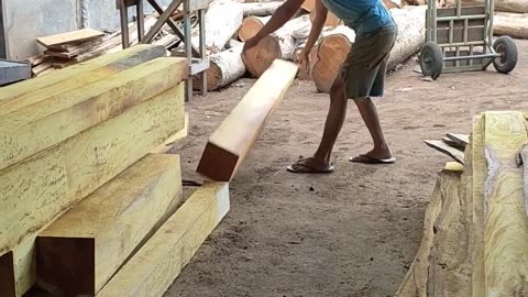 Sawing Old Jackfruit Wood Beam Material Making In Sawmill