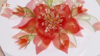 Vegetable Carving: Very Cute Tomato Flower Carving Garnish