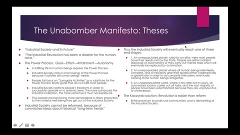 Weekly Webinar #15 - The Unabomber Manifesto