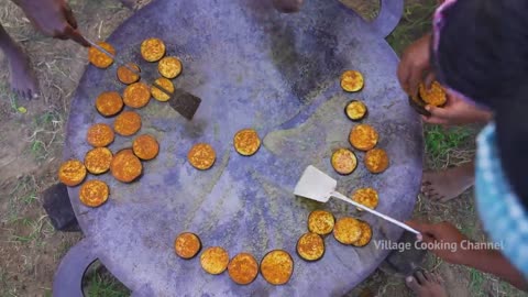 BIG BRINJAL _ Fried Baingan Recipe _ Brinjal Tawa Fry Recipe Cooking in Village _ Eggplant Recipe