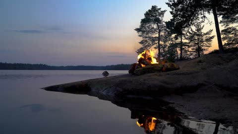 Serene Lakeside Campfire