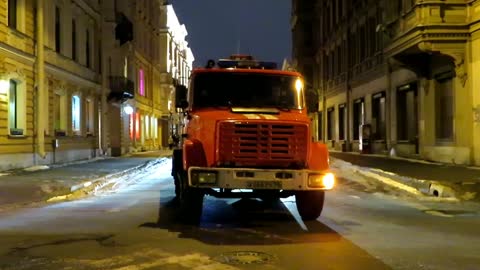 Fire trucks on scene of fire alarm In Russia.