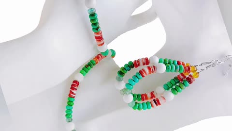 Natural turquoise and red spiny oyster roundle beads with Tridacna amber jasper colorful jewelry
