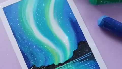 Easy oil pastel drawing -aurora