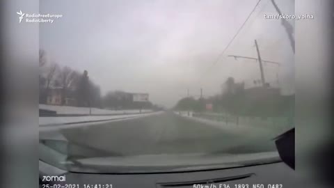 This video shows a car in Kharkiv Ukraine playing dodge ball