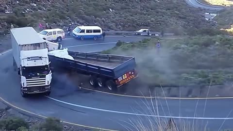 Truck Loses Control while going Down Steep Hill