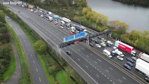 Drone shots show M25 traffic halt as Just Stop Oil stages latest protest