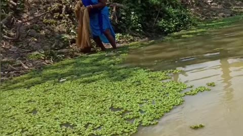 Women fishing trick in the river