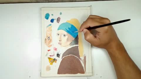 Painting: Girl with a Pearl Earring (Johannes Vermeer) / oil painting on canvas