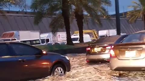 Rainwater flooding in roads in Saudi Arabia