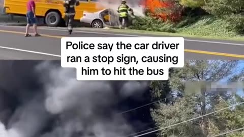 NEWYORK BUS CATCHES FIRE AFTER CRASH
