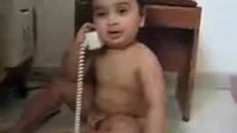 Very Nice and Funny Video Kids Talking on Mobile Phone