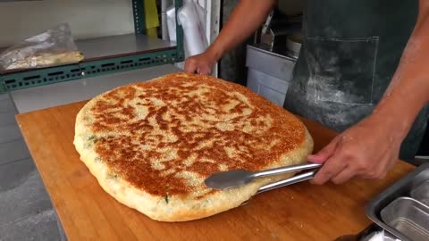 Freshly Prepared Pancake with Green Onions - Taiwanese Street Food