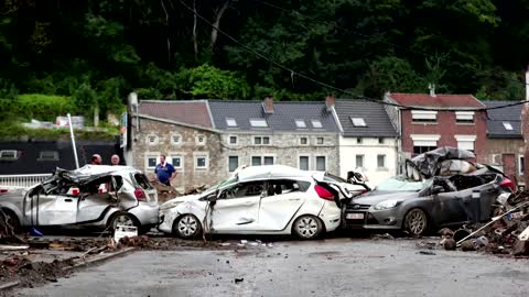 Torrent of floodwater washes away cars in Belgium