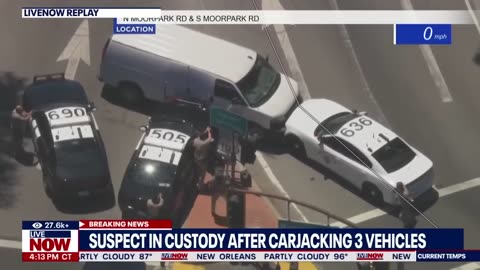 The suspect in a high-speed police chase in LA carjacked three vehicles during the pursuit