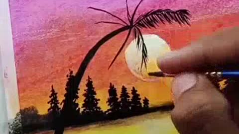 Landscape Scenery drawing - tutorial ❤️ with oil pastels #shorts #art.mp4